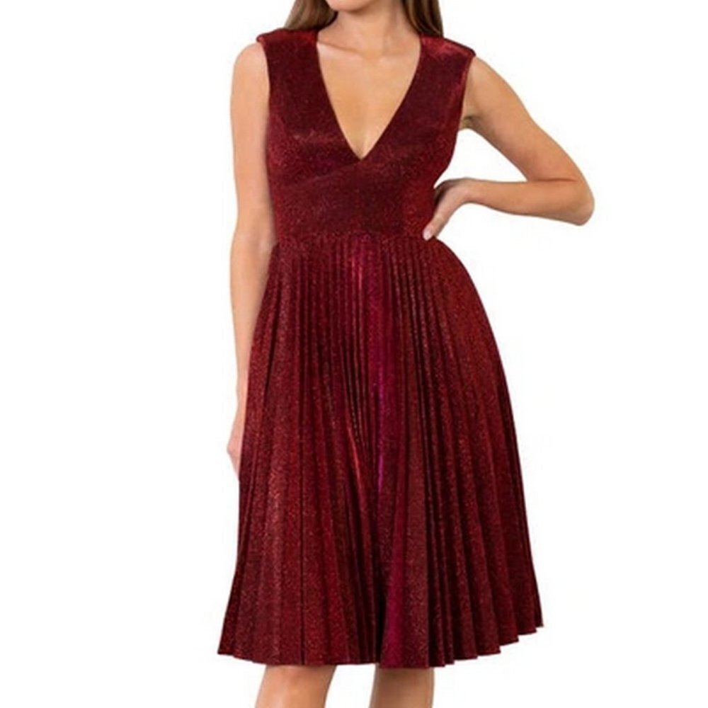 Helsi Corina Red Wine Metallic Sleeveless Dress